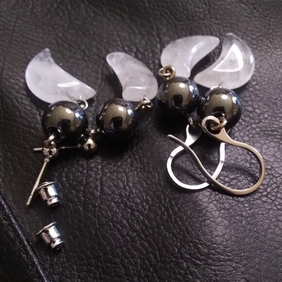 Emotional Balance: Handmade Quartz Moon & Hematite Dangle Earrings - Picture 13 of 13